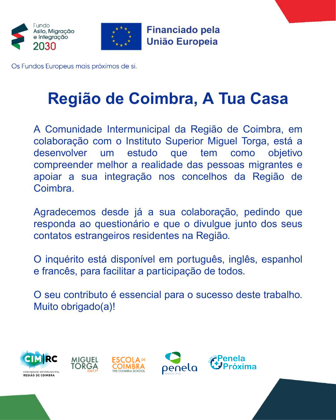Participe no Questionário do Projeto “Região de Coimbra, a Tua Casa”